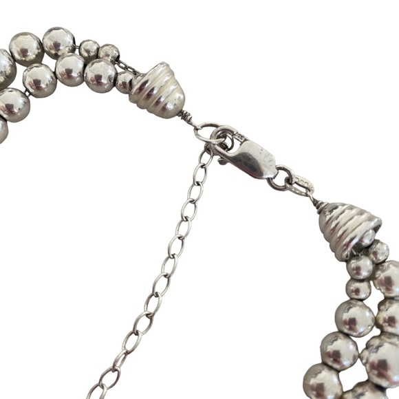 Sterling silver 925 chain beaded two strand draped necklace adjustable modernist - Picture 9 of 13